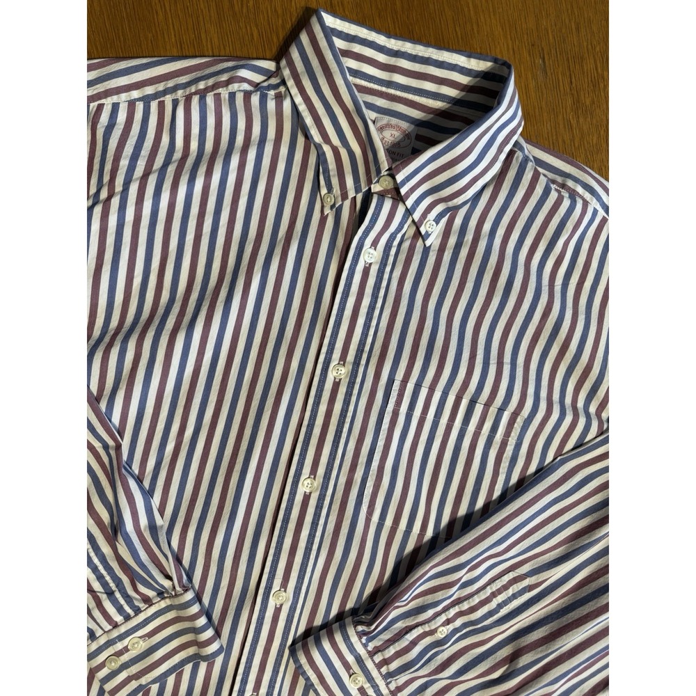 Brooks Brothers 1818 Madison Shirt Mens XL White Blue Red‎ Striped Stretch EUC
